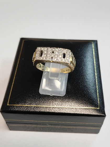 9ct Yellow Gold Dad Ring with 0.25ct Diamond Stones - Size U - 4.95g total - Hallmarked & Stamped