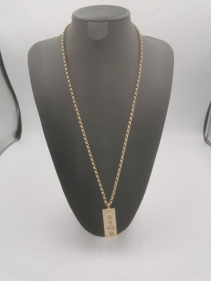 9ct Gold Chain with Large Ingot Pendant (Hallmarked)- 52.1G Total Weight - 27