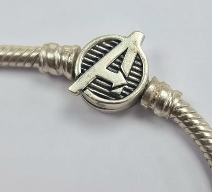 Pandora Marvel Avengers Logo Snake Chain Bracelet + Iron Man Plated Charm