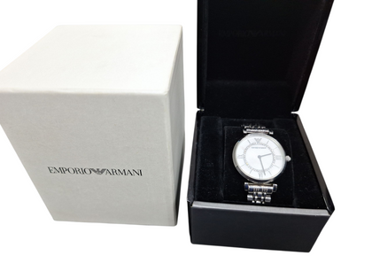 EMPRORIO ARMANI AR-1908 MOTHER OF PEARL CRYSTAL DIAL LADIES WATCH WITH STAINLESS STEEL STRAP