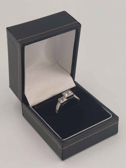 (9ct Hallmarked&Tested), White Gold Ring With Square Clear Stones, 2.4g, Size N