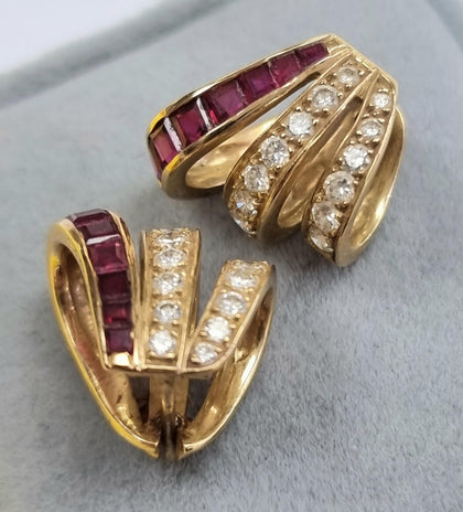 18ct Gold Diamond and Ruby Earrings
