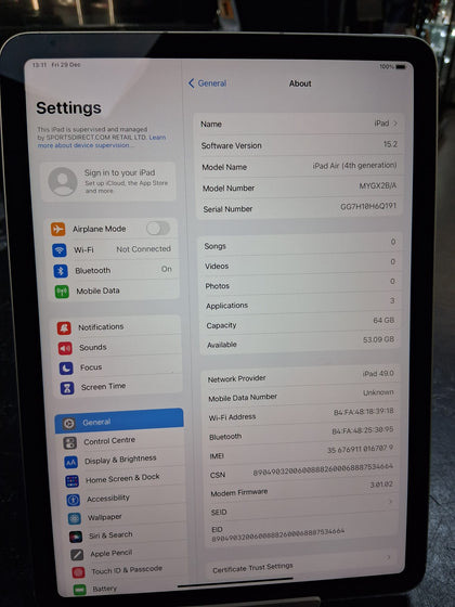 Apple iPad Air 4th Gen 64GB WiFi & Cellular 10.9