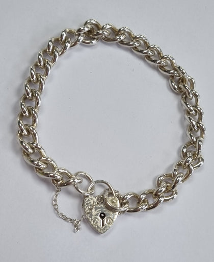 Heavy Curb Link Heart Padlock Charm Bracelet