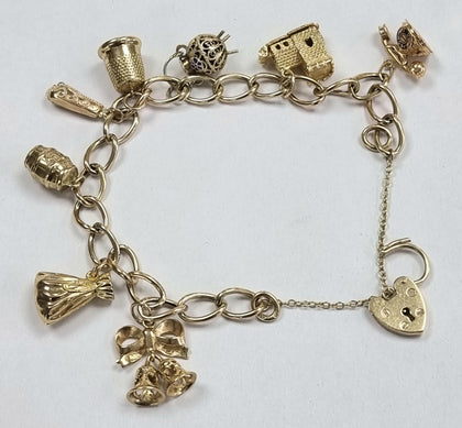 9ct Gold Charm Bracelet with Charms