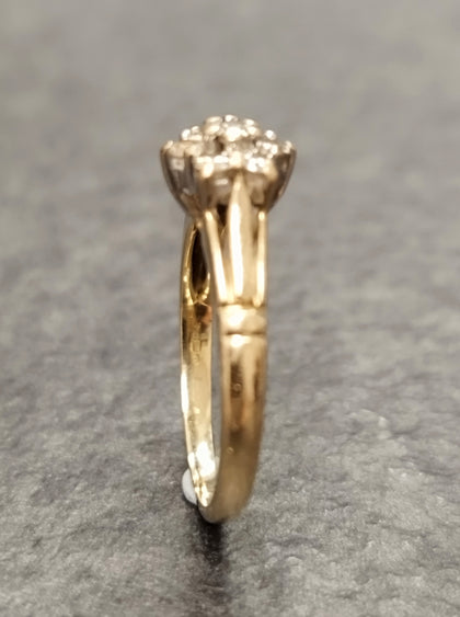 9ct Yellow Gold 0.25ct Diamond Flower Cluster Ring - Size J