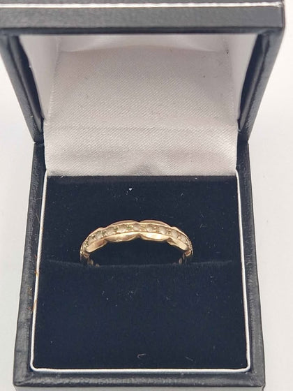 9ct Yellow Gold Vintage Marquise Design Cubic Zirconia Eternity Band Ring - Size S - 2.74 Grams