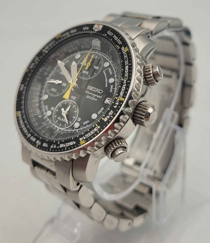 Seiko Flightmaster SNA411P1 7T62-0EB0 Pilot Alarm Chronograph, Includes Steel Bracelet & Box With Papers