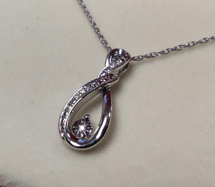Sterling Silver Diamond Droplet Pendant Necklace**Boxed**