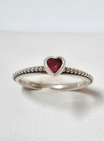 Pandora Golden Red Synthetic Ruby Delicate Heart Ring