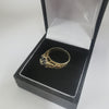9K Gold Moissanite Black Flower Stone Ring, Love Heart Side Design, 375 Hallmarked, Size: J, 2.2Grams