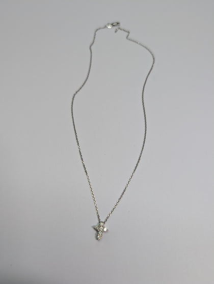 14ct White Gold Diamond Cross & Necklace