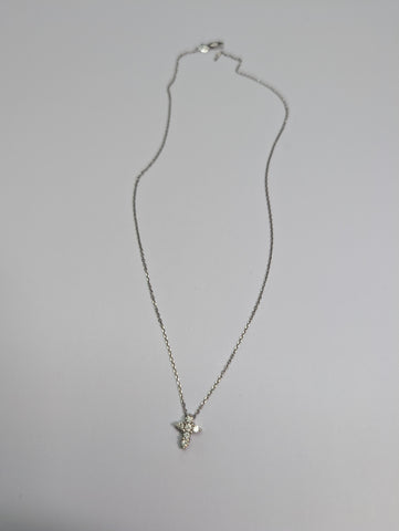 14ct White Gold Diamond Cross & Necklace