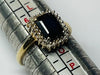 9CT YELLOW GOLD RING WITH BLACK STONE SIZE M 1/2