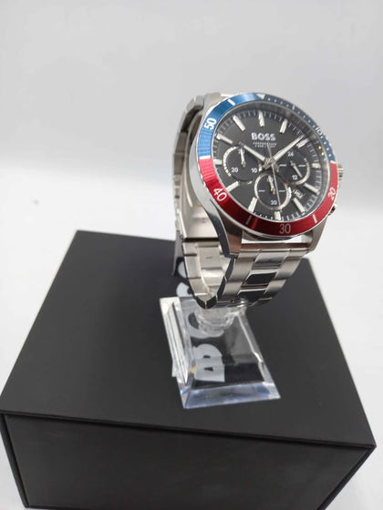 Hugo Boss Pepsi Dial HB4871 Mens Watch Stainless Steel **Like New**