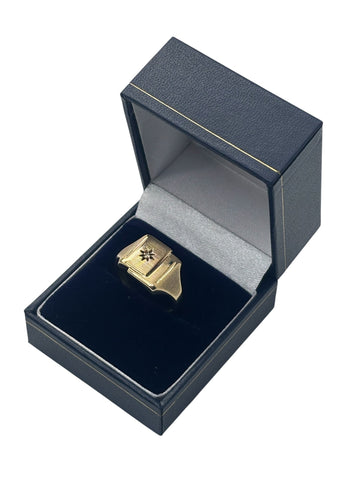 Yellow Gold Diamond Signet Ring - 9ct - 5.9g  - Size S