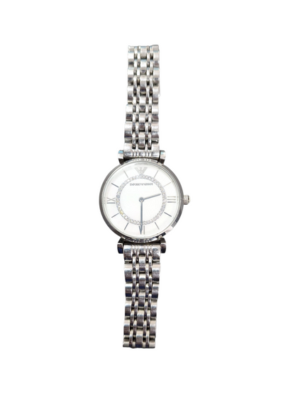 EMPRORIO ARMANI AR-1908 MOTHER OF PEARL CRYSTAL DIAL LADIES WATCH WITH STAINLESS STEEL STRAP