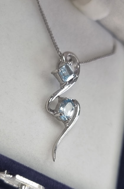 Silver Chain with Blue topaz pendant 16