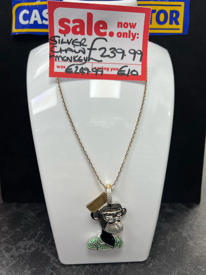 Silver Chain and Monkey Green Pendant 18