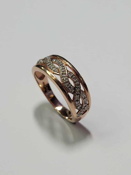 9ct Rose Gold Diamond Ring - Size O 1/2