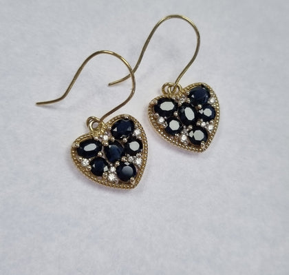 9ct Diamond Sapphire Heart Earrings