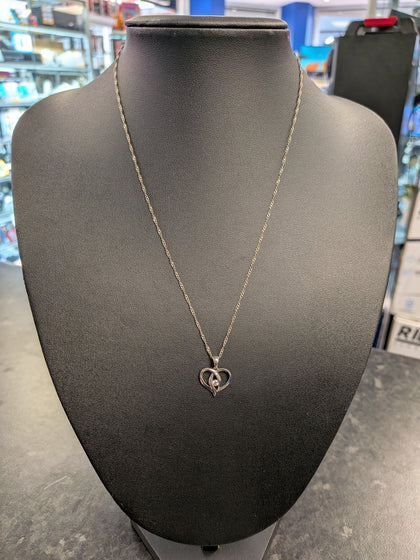 Silver Diamond Heart Pendant & Silver Necklace