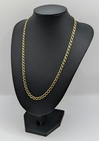 9CT Hallmarked 375, Yellow Gold, Thin Curbed Chain W/ Lobster Lock, 21