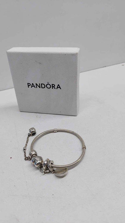 Pandora (ALE 925) Sterling Silver Charm Bracelet With 2x Charms & Safety - 7