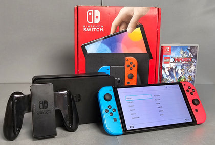 Switch Console, 64GB OLED + Neon Red/Blue Joy-Con + 1 Game