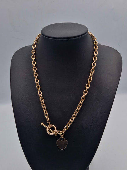 9ct Yellow Gold Heart T-Bar Belcher Necklace - 18