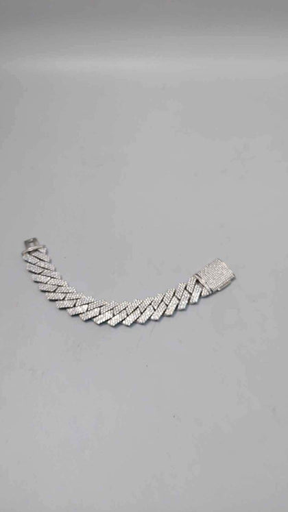 925 Sterling Silver Cuban Style CZ Encrusted Bracelet - 9