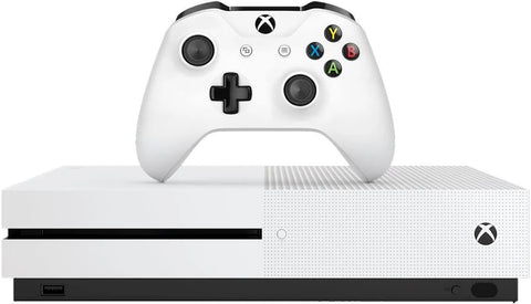 Microsoft Xbox One S console with pad and headphones