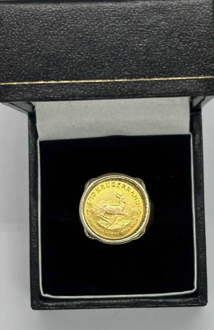 Krugerrand 1/10, 3.39G 22K, 5.54G 9K, RING YELLOW GOLD, SIZE P