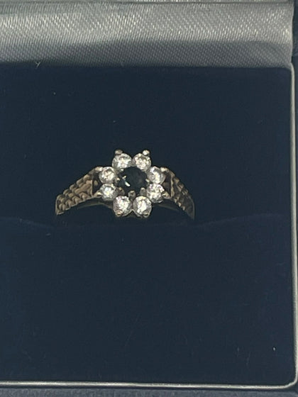 9ct Gold Ring With Black & clear Stones - J