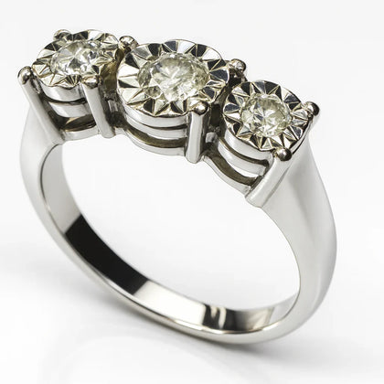 18ct White gold three stone diamond ring size I