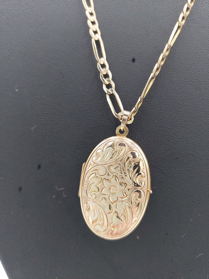 9K Gold Chain with Oval Florist Pendant, 11.2Grams, 375 Hallmarked & Tested, Length: 24