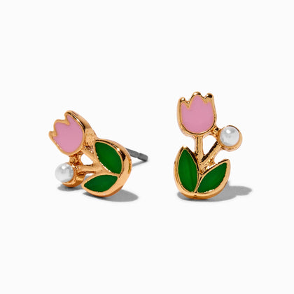 Claire's Pearl & Tulip Stud Earrings | Pink