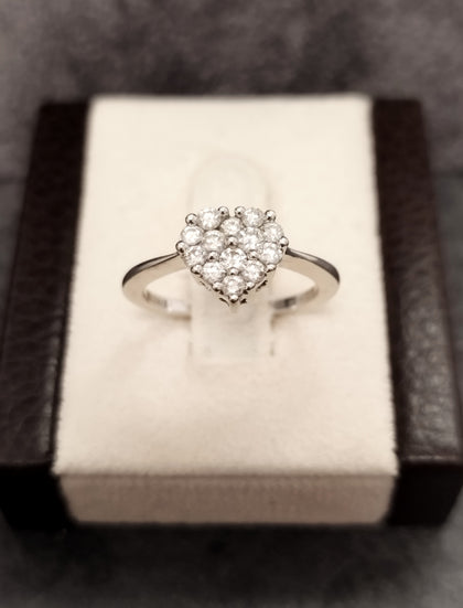 9ct White Gold Diamond Heart Cluster Ring Size