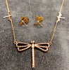 9ct Yellow Gold Dragonfly Necklace & Matching Stud Earrings - 15 ...