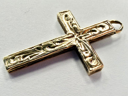 9ct yellow gold patterned cross pendant