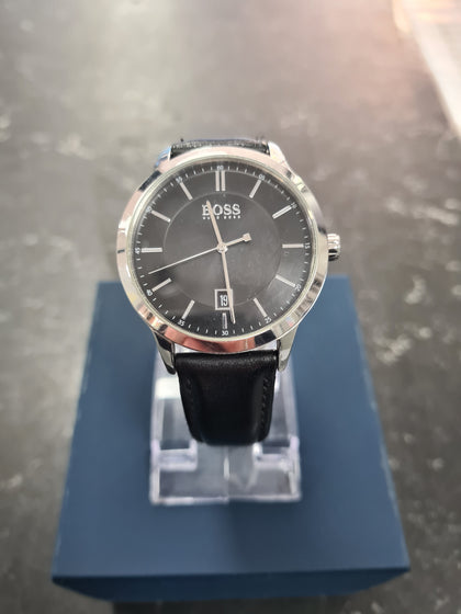 Hugo Boss Black Leather Principle men's Dress Watch With Black Dial And Quartz Movement