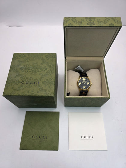 Gucci G-Timeless Unisex Black Dial Leather Strap Watch - YA1264055