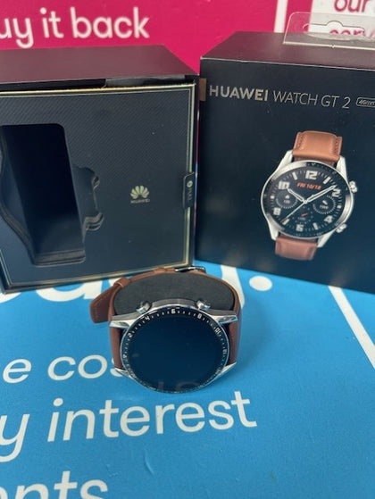 HUAWEI WATCH GT 2 46MM SILVER WITH BROWN STRAP **BOXED**