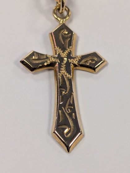 9ct Gold Block Chain With Patterned Cross