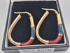 9ct Yellow Gold Blue and Red Enamel Hoop Creole Earrings - 5.09 Grams