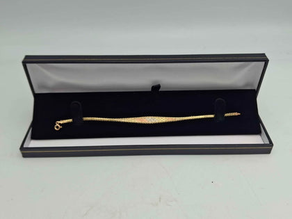 Vintage 9ct Tri-Color Gold Flexible Mesh Bracelet Tapered Brick Pattern - 7