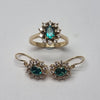 14ct Gold Oval Cluster Head Ring & Earring Set Green CZ - Size P - RRP £1050