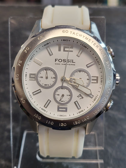 Fossil CH2530 Silver Tone Stainless Steel Rubber Band Watch