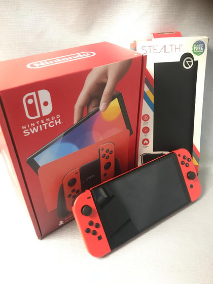 Nintendo Switch OLED Mario Red Console and free case- Limited Edition With Exclusive Mario Red Design - Upgraded OLED Screen For Enhanced Visuals