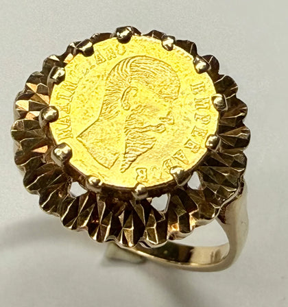 9ct yellow gold ring with mexican coin